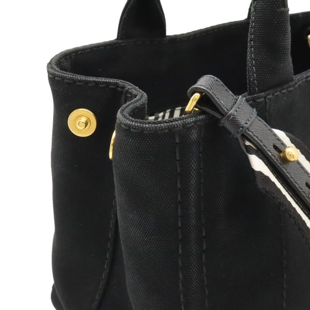 Prada Canapa Tote Bag 2-Way Shoulder Bag Striped Shoulder Canvas Nero Black - Picture 6 of 8
